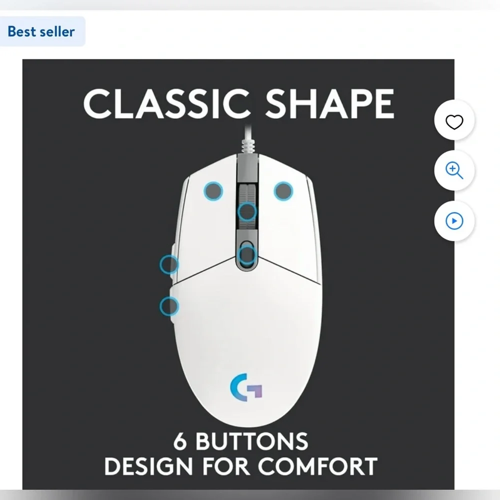 Logitech G203 Lightsync Wired Gaming Mouse - White